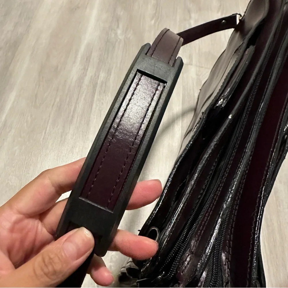 Real %100 Leather Mens Purple Burgundy Briefcase